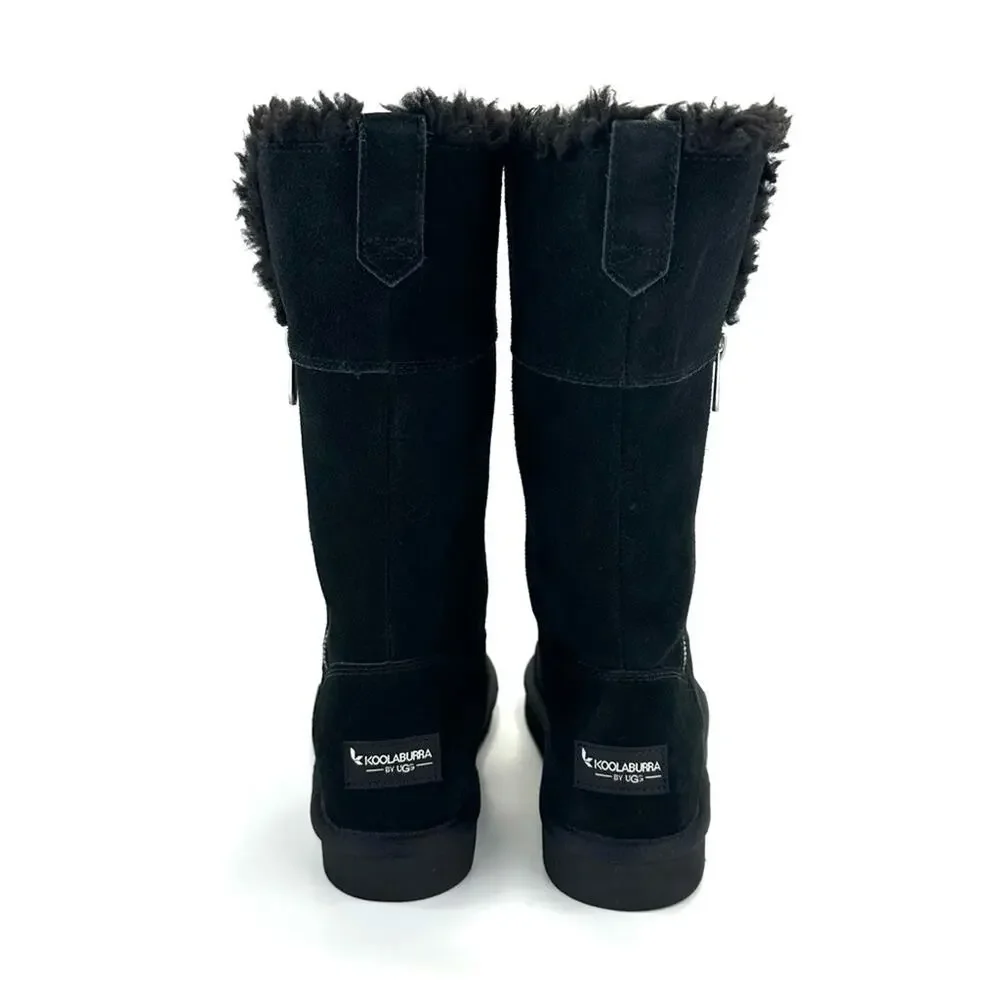 Koolaburra By Ugg Black Winter Boot Size 7 Suede Wool Lining Foldable Tall/Short